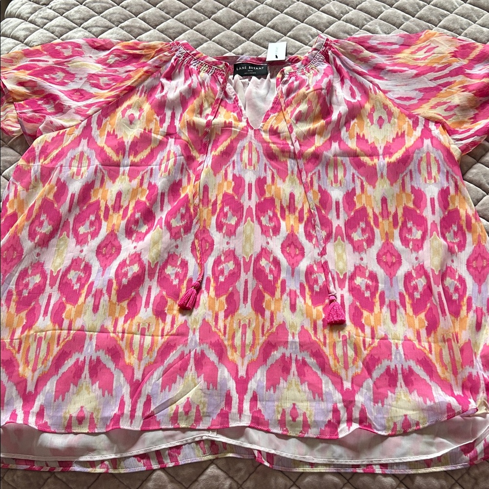 Lane Bryant Vibrant Pink and Yellow Blouse